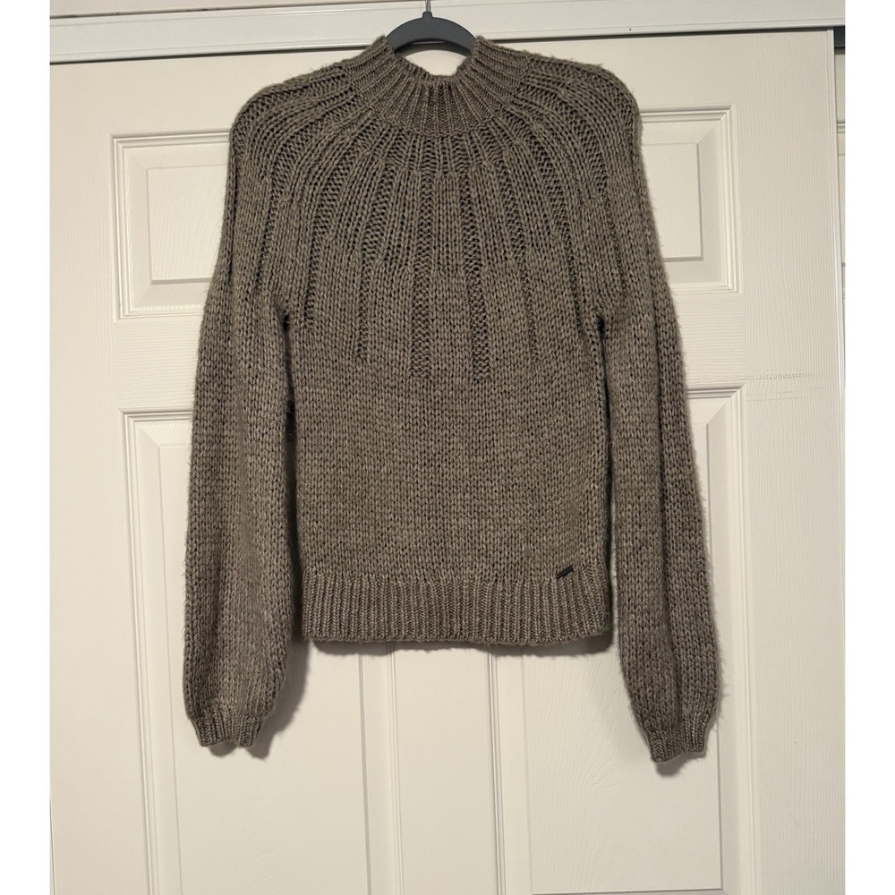 Abercrombie & Fitch Gray Mock Neck Chunky Knit Sweater Preppy Fisherman Academia